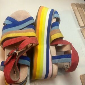 Unique Shelly’s London Platform Rainbow Sandals Size US 10 EUR 41